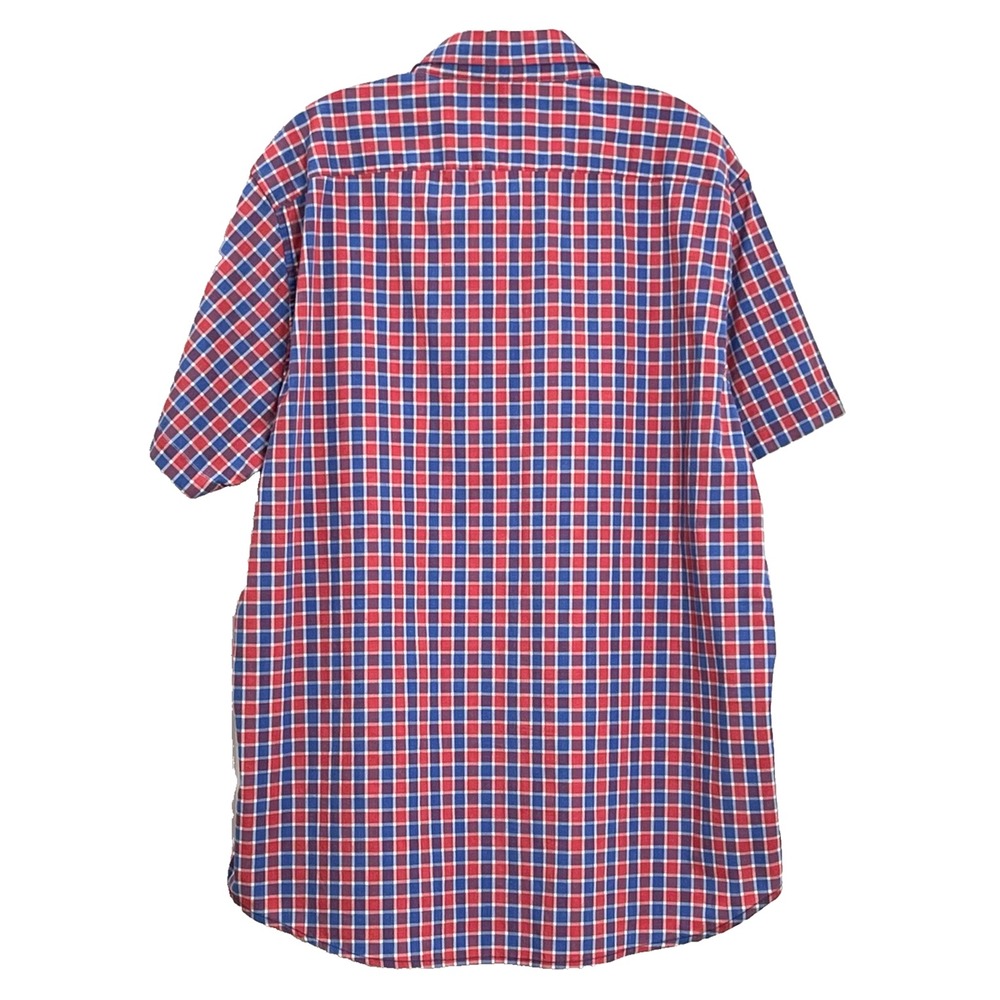 Lee Mens Shirt XL Blue Red Check Button Up Short Sleeve Stretch Patriotic Casual - Picture 3 of 8